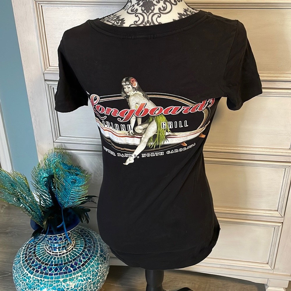 Longboards Hawaiian girl canvas v neck t shirt med